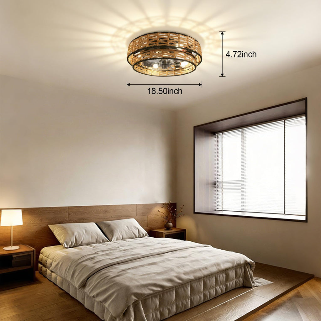 Ceiling Fans with Lights Flush Mount, 20 Inch Caged Low Profile Ceiling Fans with 3 Mode Lighting and Remote Control with E26 Bulbs for Bedroom, Nursery, Garage (Light Brown)