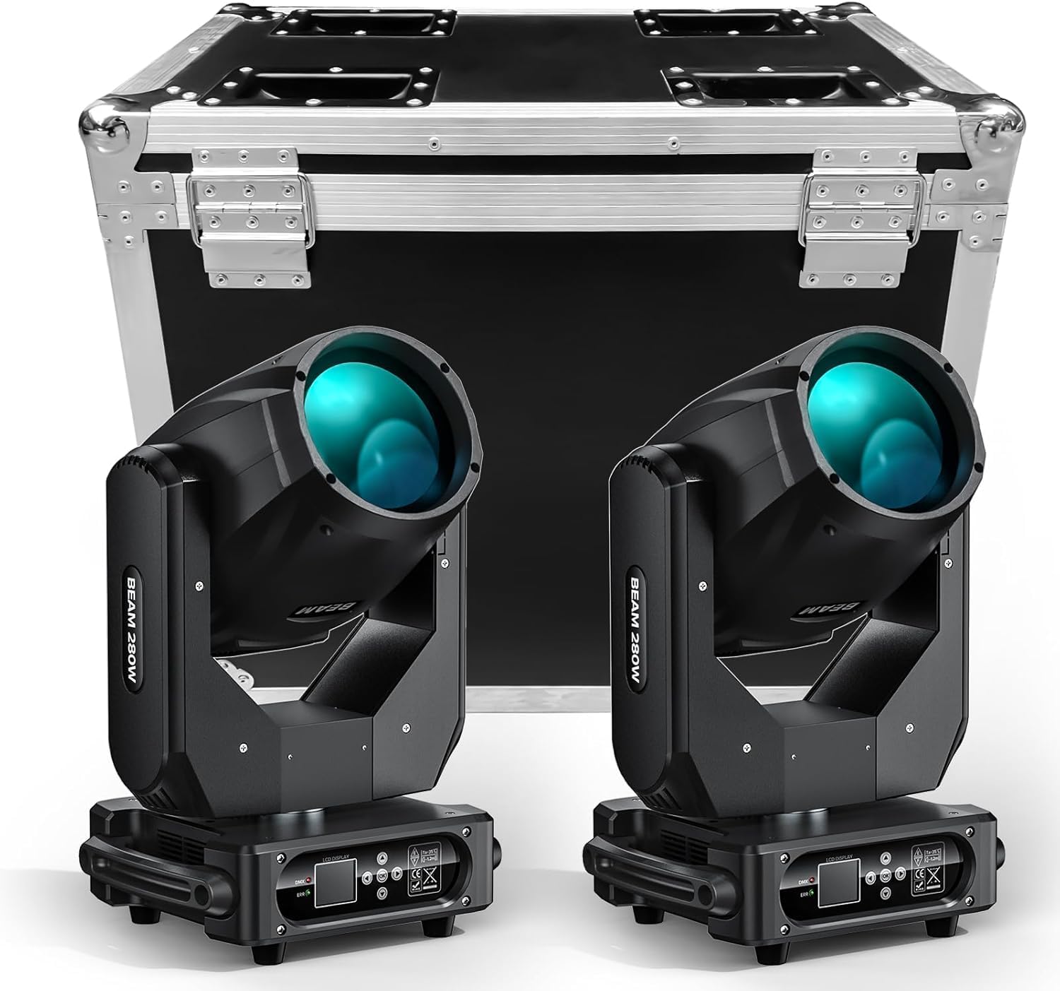 2PC Moving Head Light with Case 280W 10R LED Beam Stage DJ Lights 17 Gobos 15 Colors DMX512 Prism Rainbow Effect High Brightness Spotlights Sound Activtaed for Bar Disco Wedding Concert Lighting