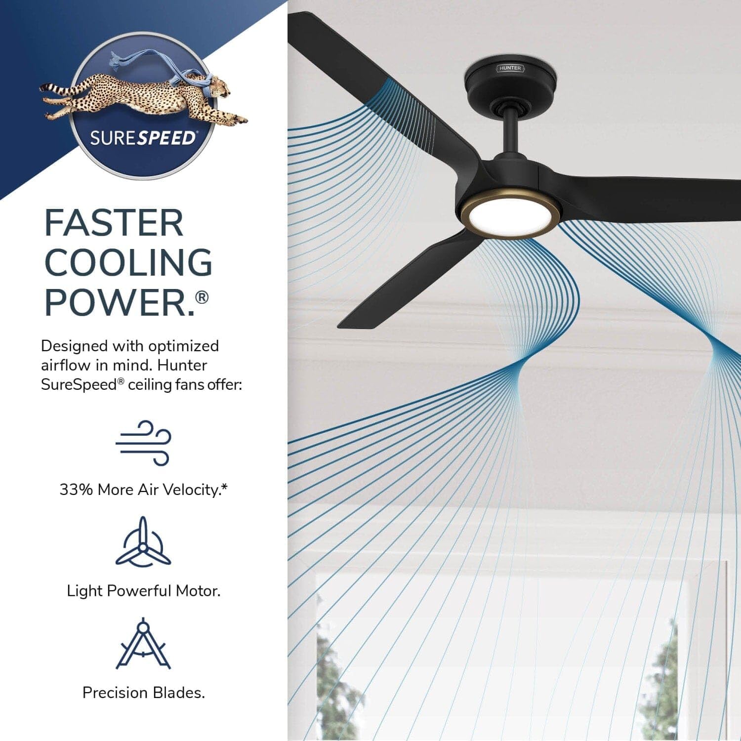 Hunter Fan Outdoor or Indoor Ceiling Fan, 52 in White Ceiling Fan with Light and Remote for Patios, Living Room, Bedroom, Porch, Garage, 3 Blades (Renewed) (Matte Black)