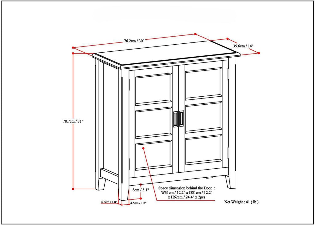 SIMPLIHOME Burlington Storage Cabinet - 30 inch Wide Solid Wood 2 Door Low Storage Unit in Mahogany Brown, Transitional Accent Cabinet for Living Room or Entryway with Adjustable Shelves