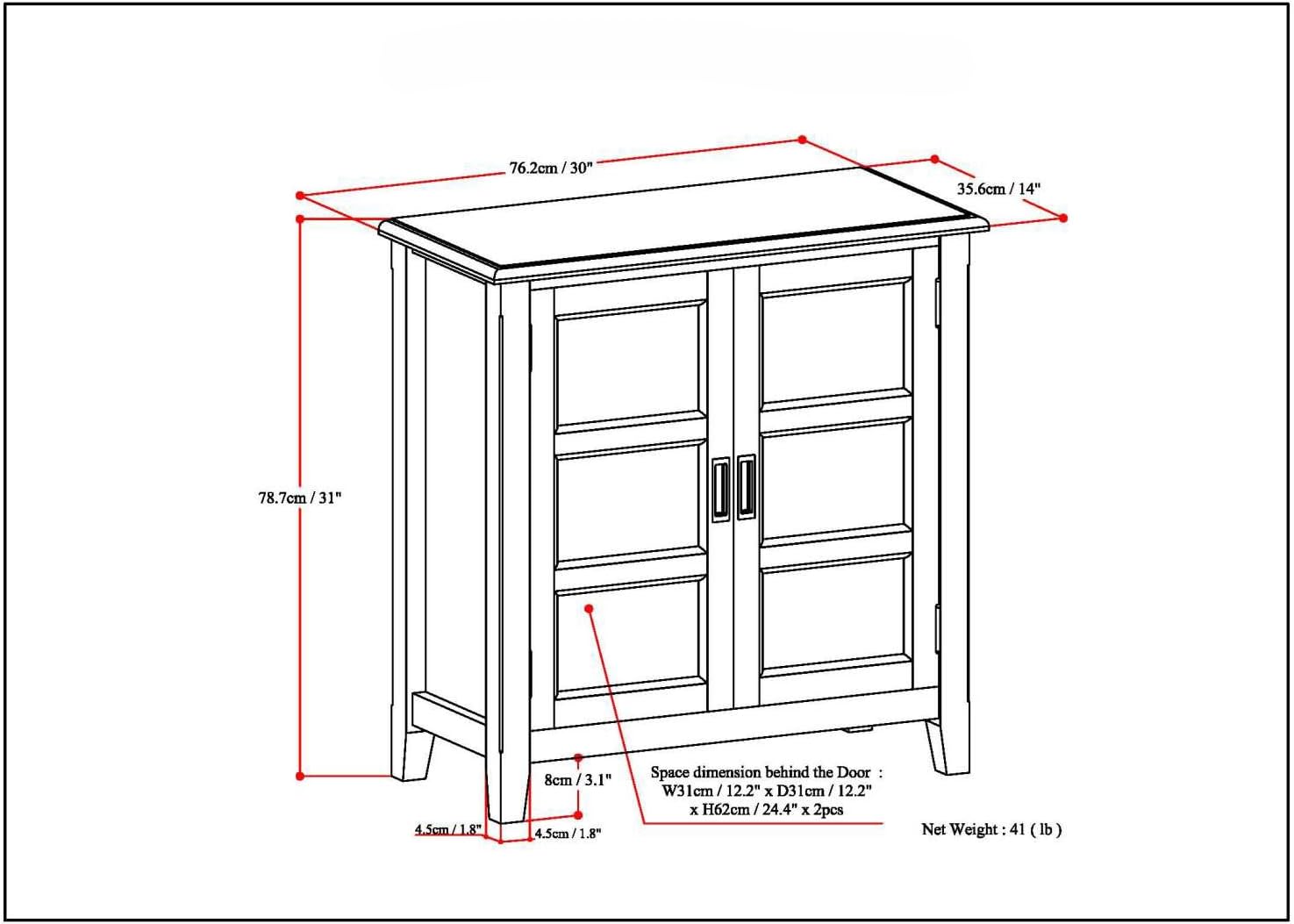 SIMPLIHOME Burlington Storage Cabinet - 30 inch Wide Solid Wood 2 Door Low Storage Unit in Mahogany Brown, Transitional Accent Cabinet for Living Room or Entryway with Adjustable Shelves