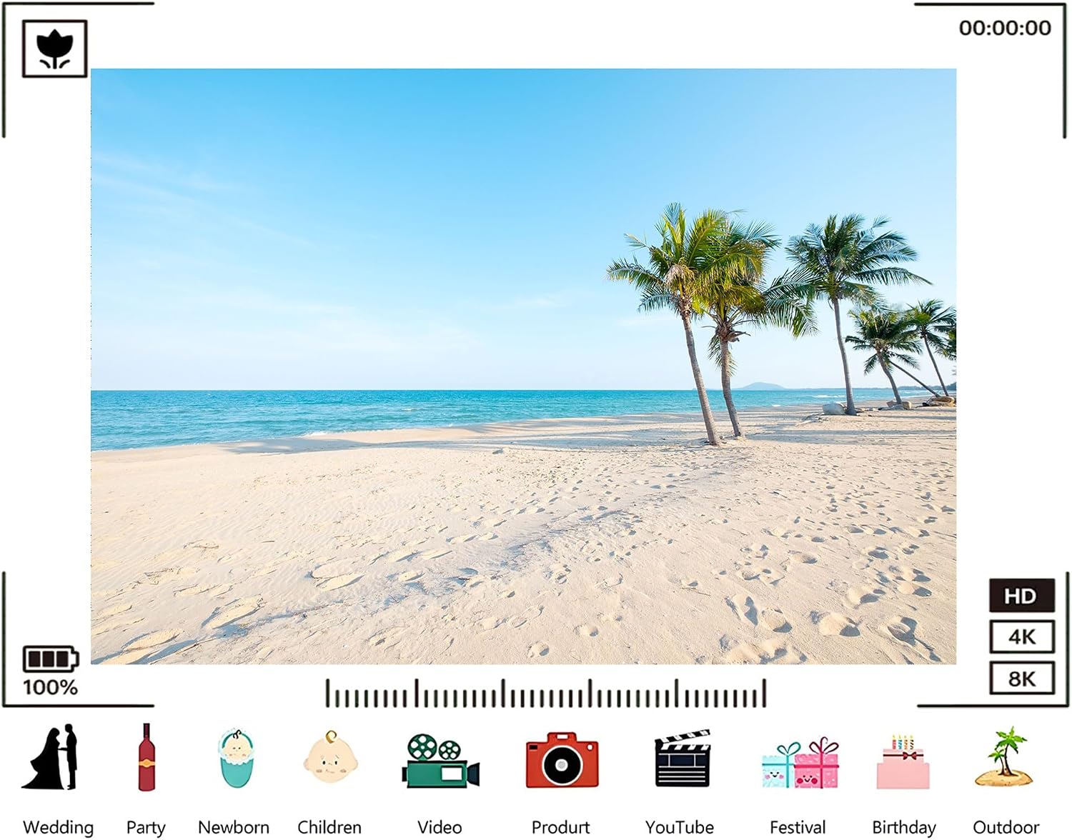 Trykid 20x10ft Tropical Beach Palms Backdrop White Sand Turquoise Ocean Clear Blue Sky Photography Background Vacation Tapestry Party Decoration Photo Booth Prop Fabric