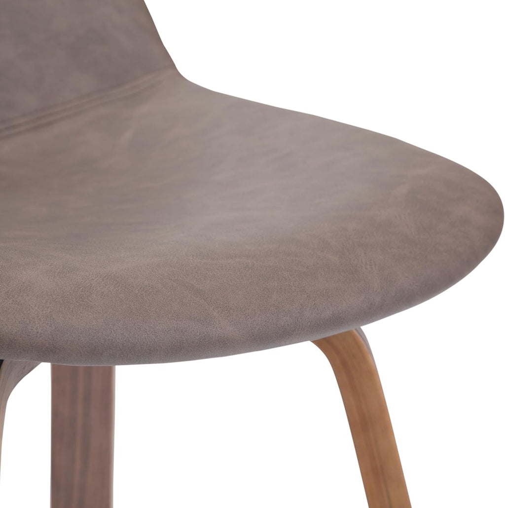 SIMPLIHOME Randolph Counter Stools (Set of 2) - 28 Inch Seat Height Upholstered Bentwood Kitchen Seats in Distressed Chocolate Brown Vegan Faux Leather, Mid Century Modern Seating with Chrome Footrest