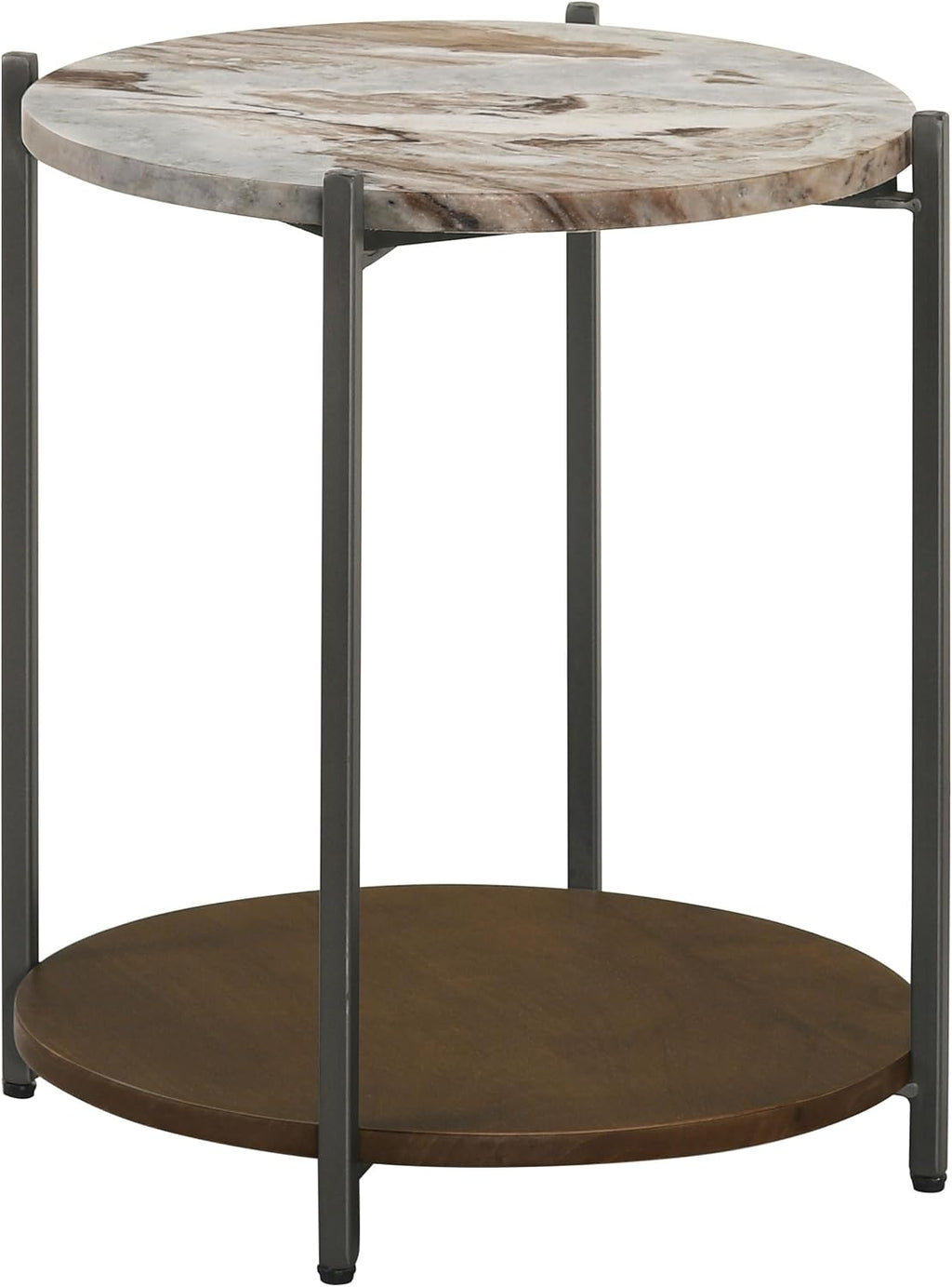 Coaster Home Furnishings - Noemie - Mango Wood and Marble - 17.5-Inch Round Accent Side Table with Marble Top and Round Shelf - Living Room - White, Brown and Gunmetal - 931204