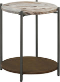 Coaster Home Furnishings - Noemie - Mango Wood and Marble - 17.5-Inch Round Accent Side Table with Marble Top and Round Shelf - Living Room - White, Brown and Gunmetal - 931204