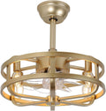 18' Gold Bladeless Ceiling Fan with Light, Caged Fandelier with Remote Control, 6-Speed Reversible Motor, Low Profile for Bedroom, Kitchen, Dining Room
