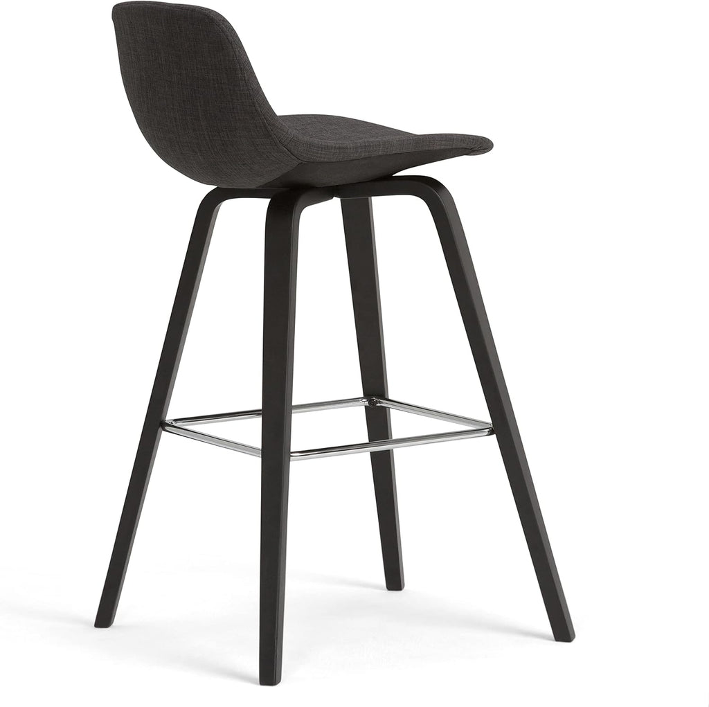 SIMPLIHOME Randolph Counter Stools (Set of 2) - 28 Inch Seat Height Upholstered Bentwood Kitchen Seats in Charcoal Grey Black Linen Look Fabric, Mid Century Seating with Curved Backrest and Footrest