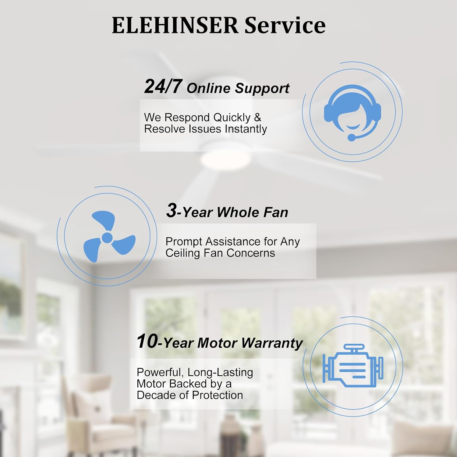 ELEHINSER 52 Inch Flush Mount Ceiling Fan with Lights, Low Profile Modern Ceiling Fan with Remote, Quiet DC Motor, 6-Speed, 3CCT,Timer, 5 Solid Wood Blades, White