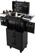 Rolling Lockable Makeup Train Case,Hair Trolley Stylist Salon Trolley Suitcase with Wheels Hairdryer Holder,Beauty Salon Cosmetic Luggage Travel Organizer Tool Box