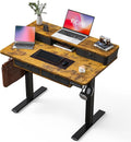 FiCiHi Electric Standing Desk with Four Drawers, 40 x 24 Inch Adjustable Height Sit Stand Desk, C-Clamp Compatible Home Office Desk with Storage Shelf & Monitor Stand Riser, Rustic Brown