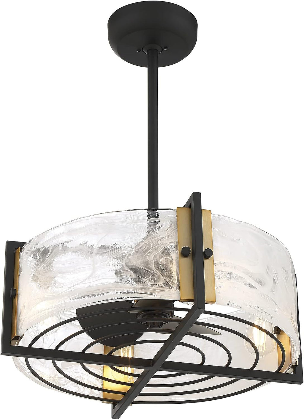Savoy House 24-FD-1698-143 Hayward Modern Strie Piastra Glass Drum Fandelier Ceiling Fan with LED Lights, 15' H x 23' W, Matte Black & Warm Brass Accents