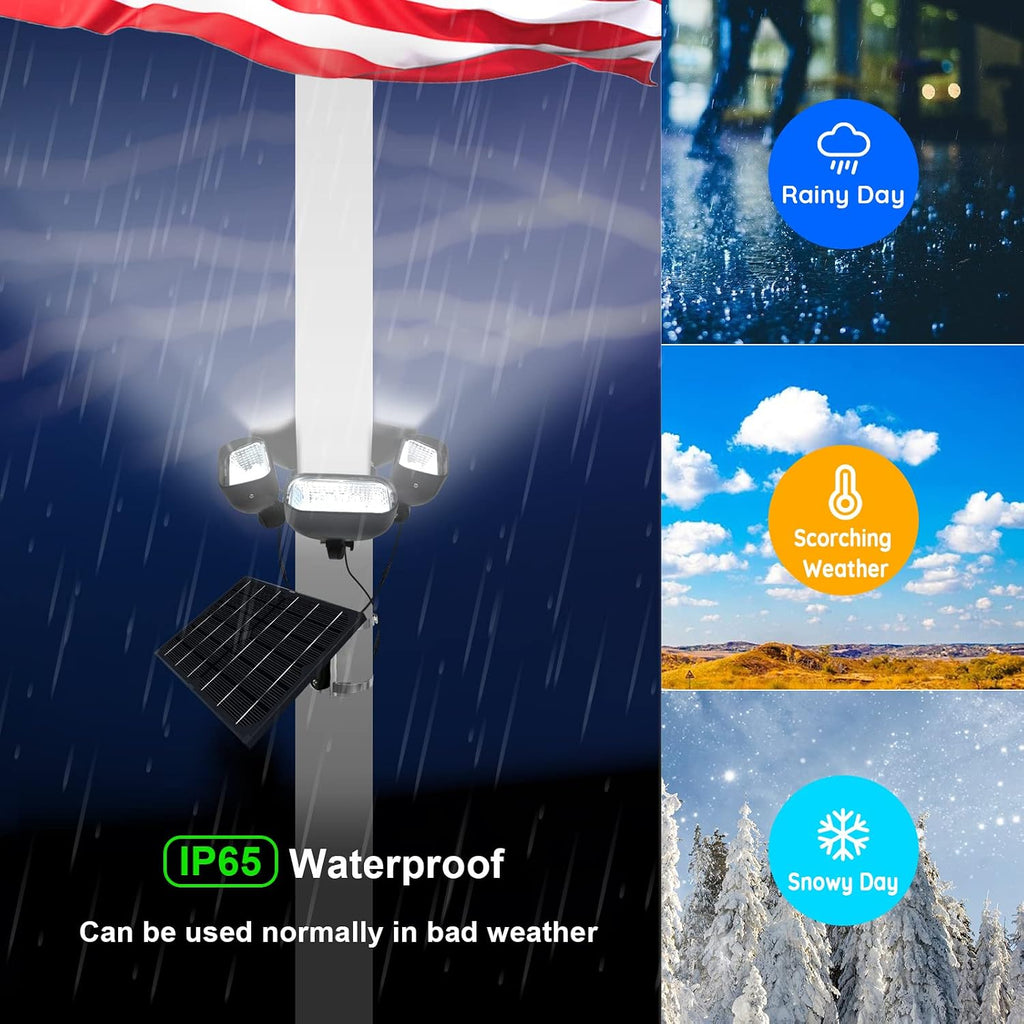 Solar Flag Pole Light for 15-40ft Flagpole, 5 Super-Spotlights | 12000 MAH, Adjustable Clamps Fits 2-6'' Diameter Inground Flag Poles Coverage, Light Up American Flag Outdoor from Dusk to Dawn