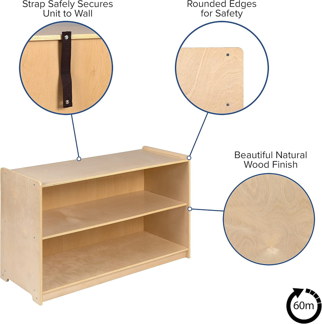 Flash Furniture Hercules Wooden 2 Section School Classroom Storage Cabinet for Commercial or Home Use - Safe, Kid Friendly Design - 24'H x 36'L (Natural)