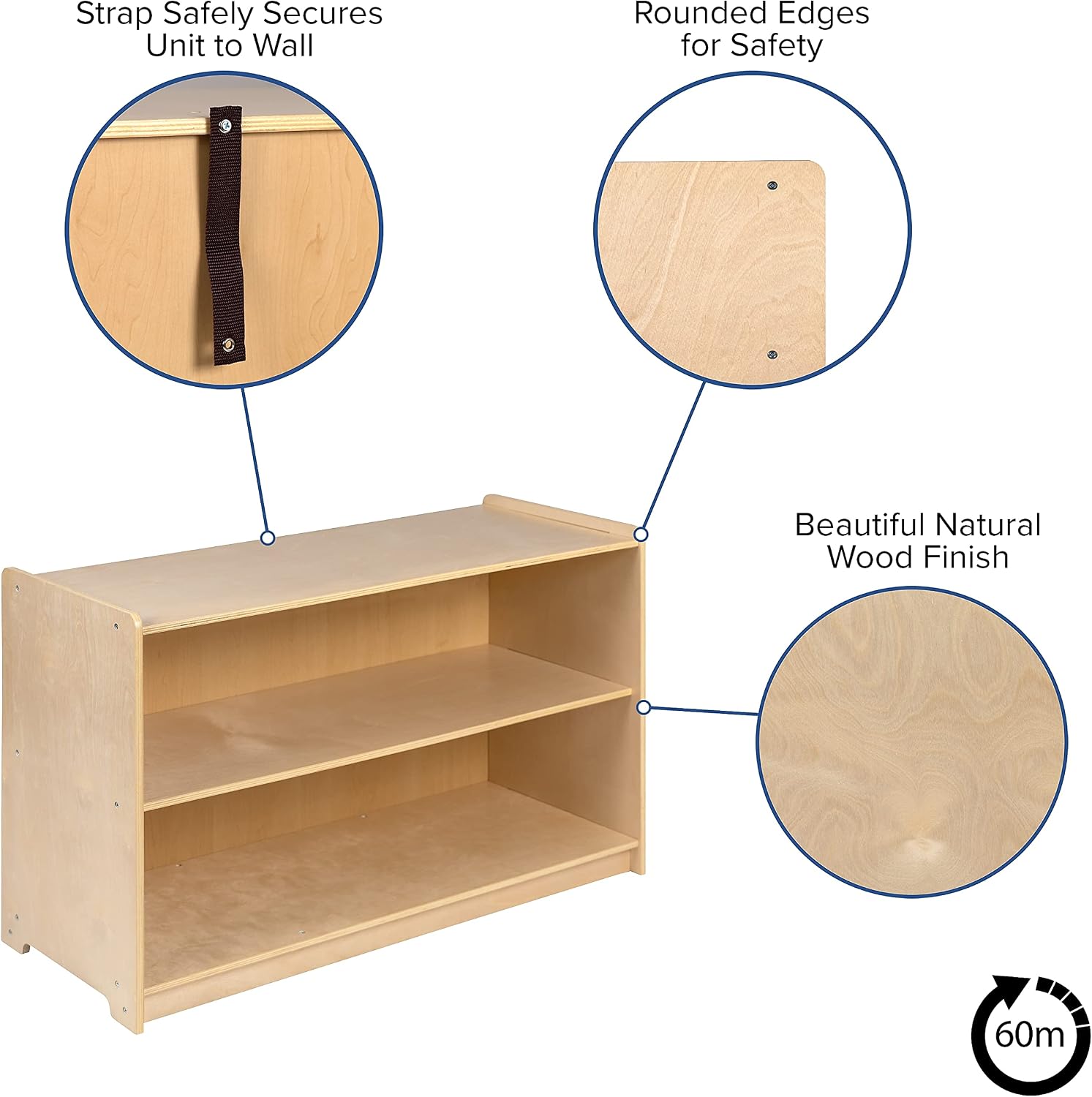 Flash Furniture Hercules Wooden 2 Section School Classroom Storage Cabinet for Commercial or Home Use - Safe, Kid Friendly Design - 24'H x 36'L (Natural)
