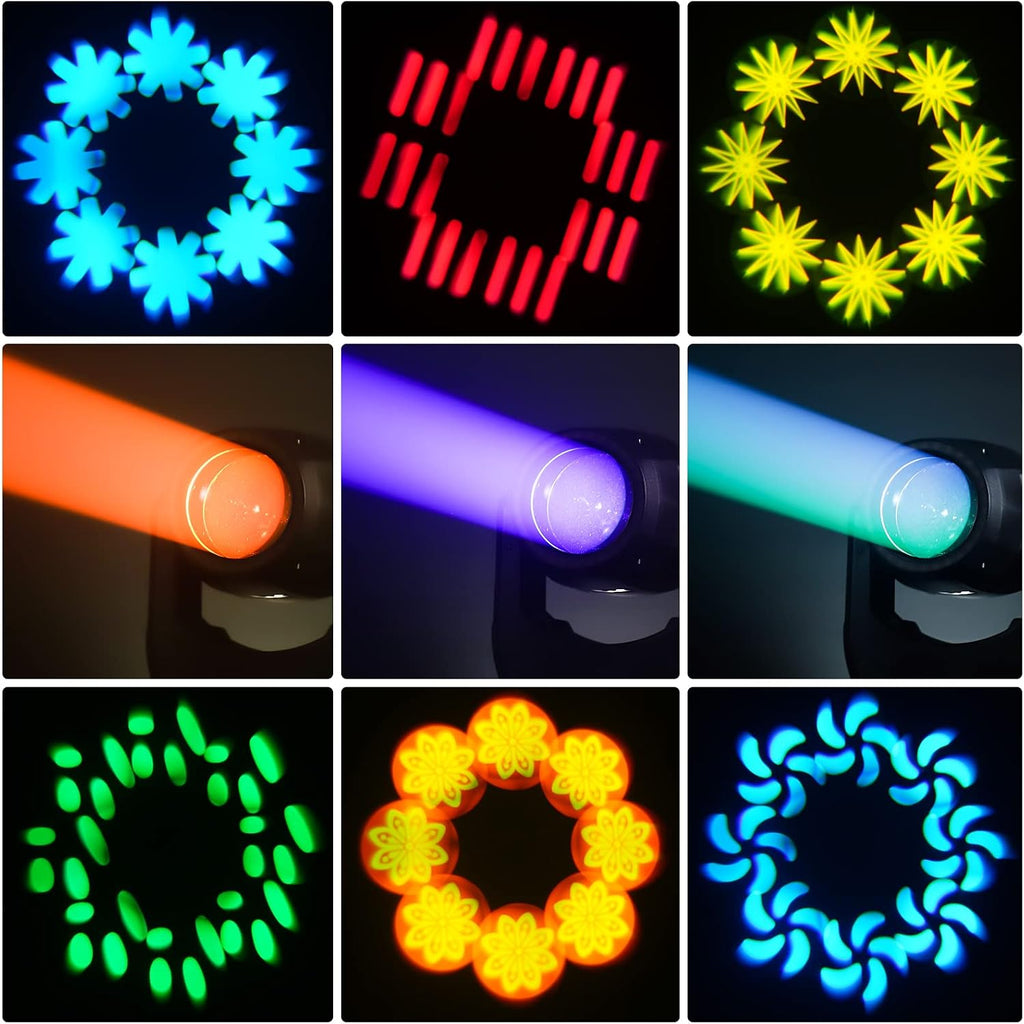 150W Moving Head Lights DJ Lights RGBW Spotlights 17 Gobos 13 Colors 16 Channels DMX 512 with Sound Activated for Stage Lighting Wedding Party