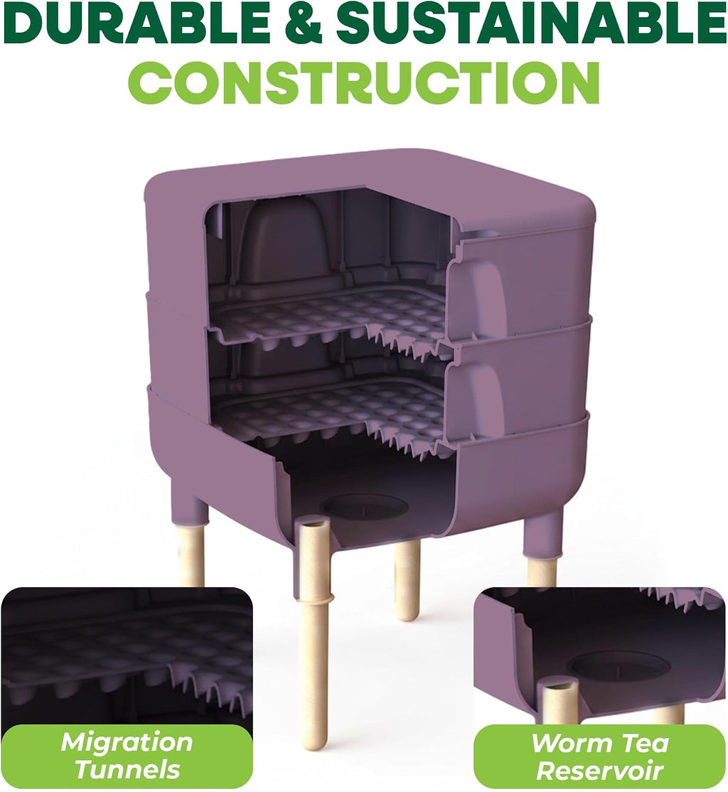 FCMP Outdoor - The Essential Living Composter, 4-Tray Worm Vermicomposter Bin, Plum