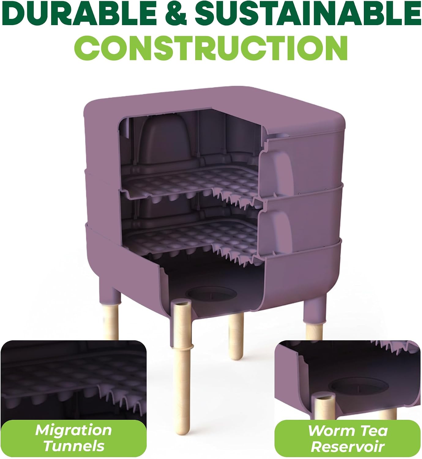 FCMP Outdoor - The Essential Living Composter, 4-Tray Worm Vermicomposter Bin, Plum