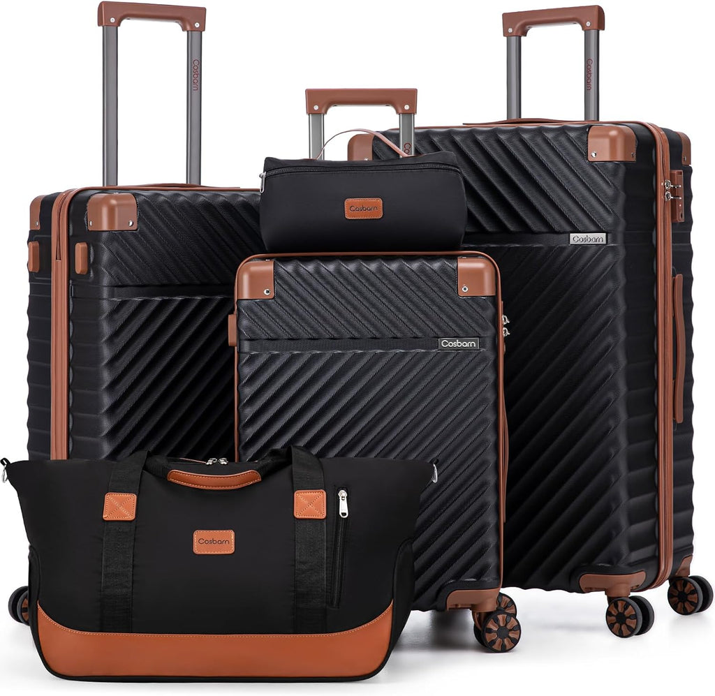 Cosbarn Luggage Sets 5 Piece with TSA Lock Spinner Wheels, Unisex Hard Case ABS Suitcase Set, Hardshell Lightweight Waterproof Travel Hardside Suitcases with Wheels for Women Men, Black