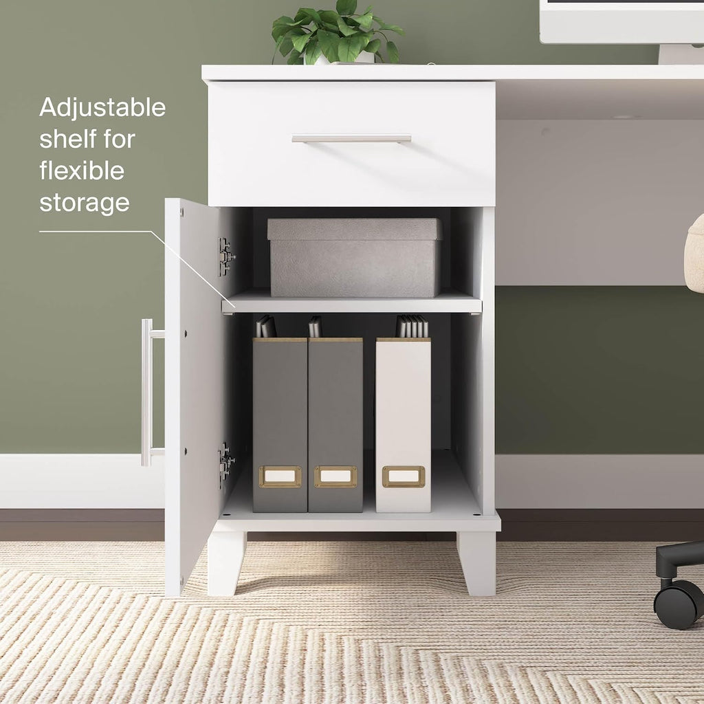 Bush Home 54-Inch Office Desk with Drawer and Storage Cabinet, Computer Desk with Box Drawer and Adjustable Shelf, Home Office Workstation Furniture, Somerset Collection, White