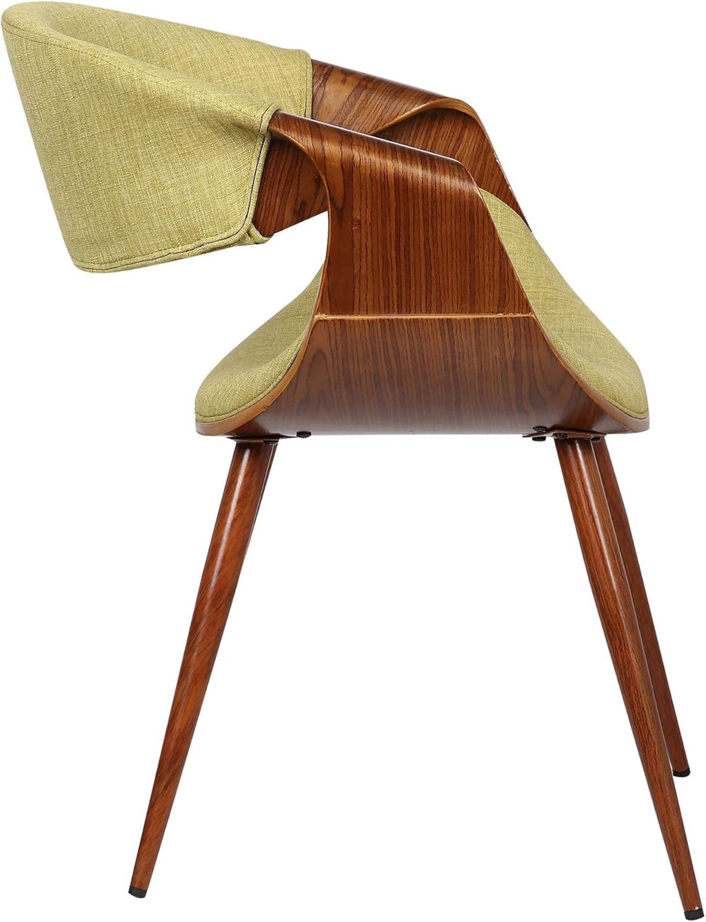 Armen Living Butterfly Mid-Century Dining Chair in Walnut Finish and Green Fabric