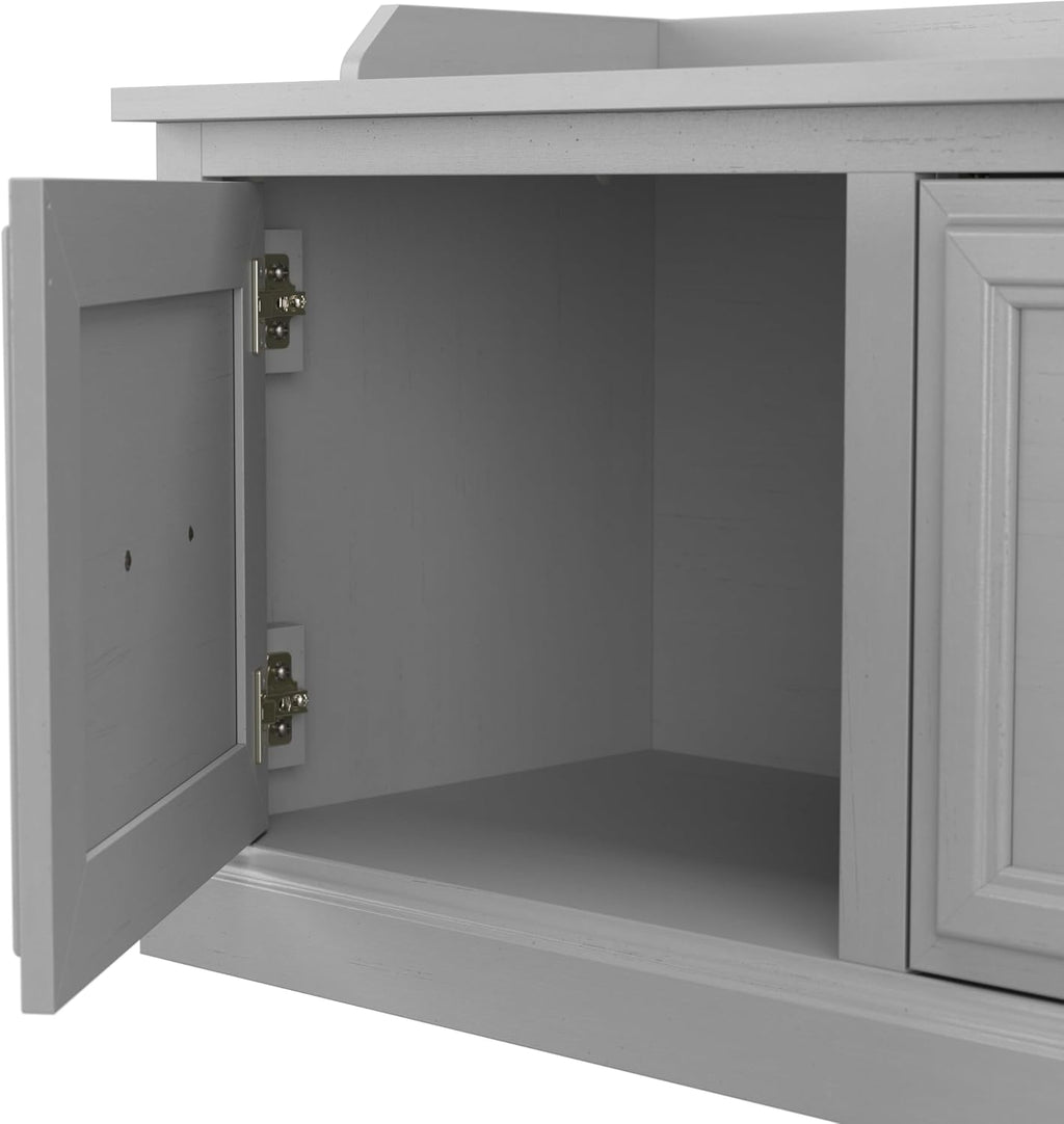 Bush Home Woodland 40W Hall Tree and Shoe Storage Bench with Shelves in Cape Cod Gray, Cubbies and Coat Hooks for Foyer, Mudroom, or Entryway