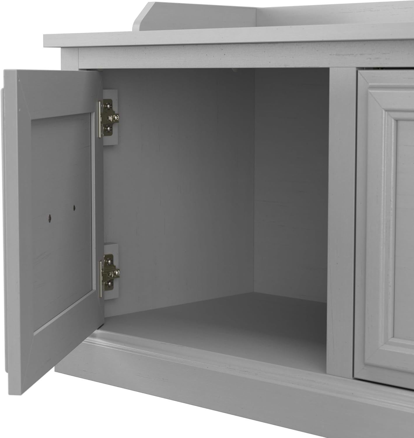 Bush Home Woodland 40W Hall Tree and Shoe Storage Bench with Shelves in Cape Cod Gray, Cubbies and Coat Hooks for Foyer, Mudroom, or Entryway