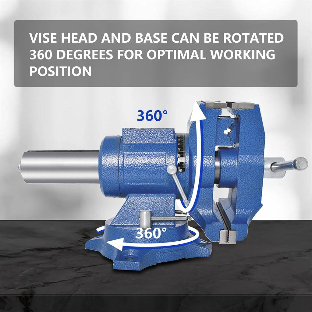waltyotur Multi-purpose 6 Inch Vise Bench Vise Heavy Duty Multi-Jaw Vise 360-Degree Rotation Clamp on Vise with Swivel Base and Head for Clamping Fixing Equipment Home or Industrial Use