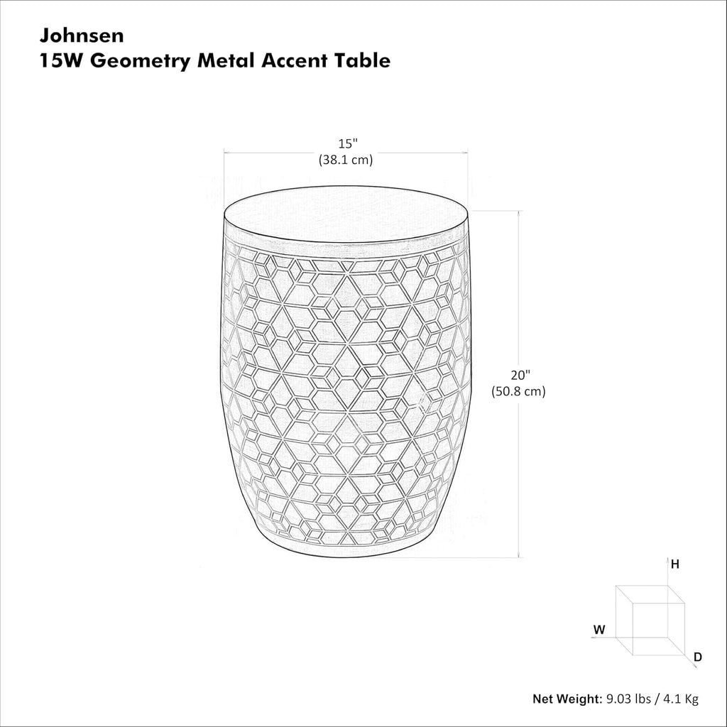SIMPLIHOME Johnsen Metal Table - 15 inch Wide Solid Iron Round Accent Table in Antique Silver, Boho Side or End Table for Living Room or Bedroom with Etched Geometric Pattern, Assembled
