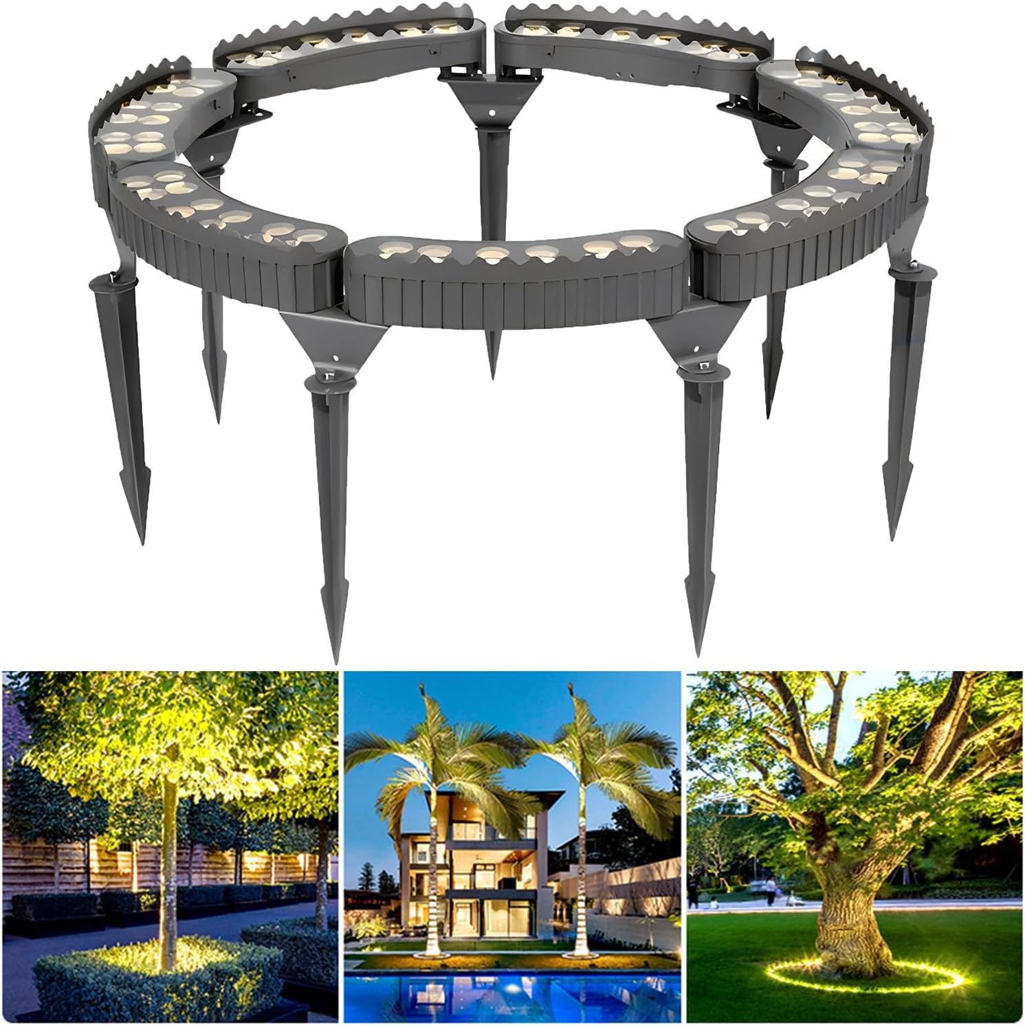 Outdoor Led Garden Lights, Courtyards Ring Tree Light, Aluminum Landscape Spotlights for Trees, Easy to Use(Warm White Light,Pack of 7)