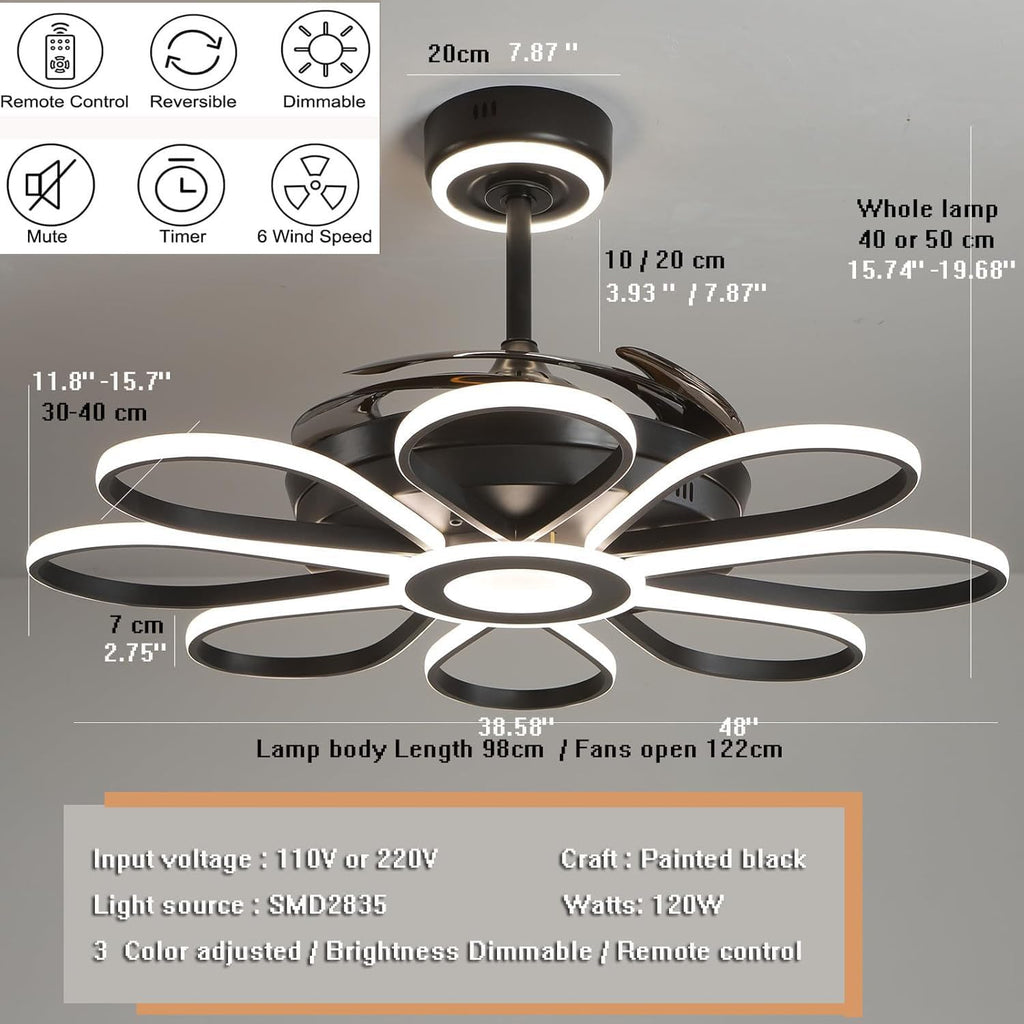 48' Ceiling Fans with Lights and Remote Control 3000-6000K Brightness Dimming Modern LED Ceiling Fans Reversible 6 Wind Speeds Fans lamp for Bedroom, Living Room Kids Room