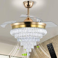 42'' Gold Crystal Fandelier Ceiling Fan with Lights, Dimmable LED Chandelier Fan, Retractable Blades, Remote & APP Control, 6-Speed Reversible, Flush Mount for Bedroom Living Room Dining Room