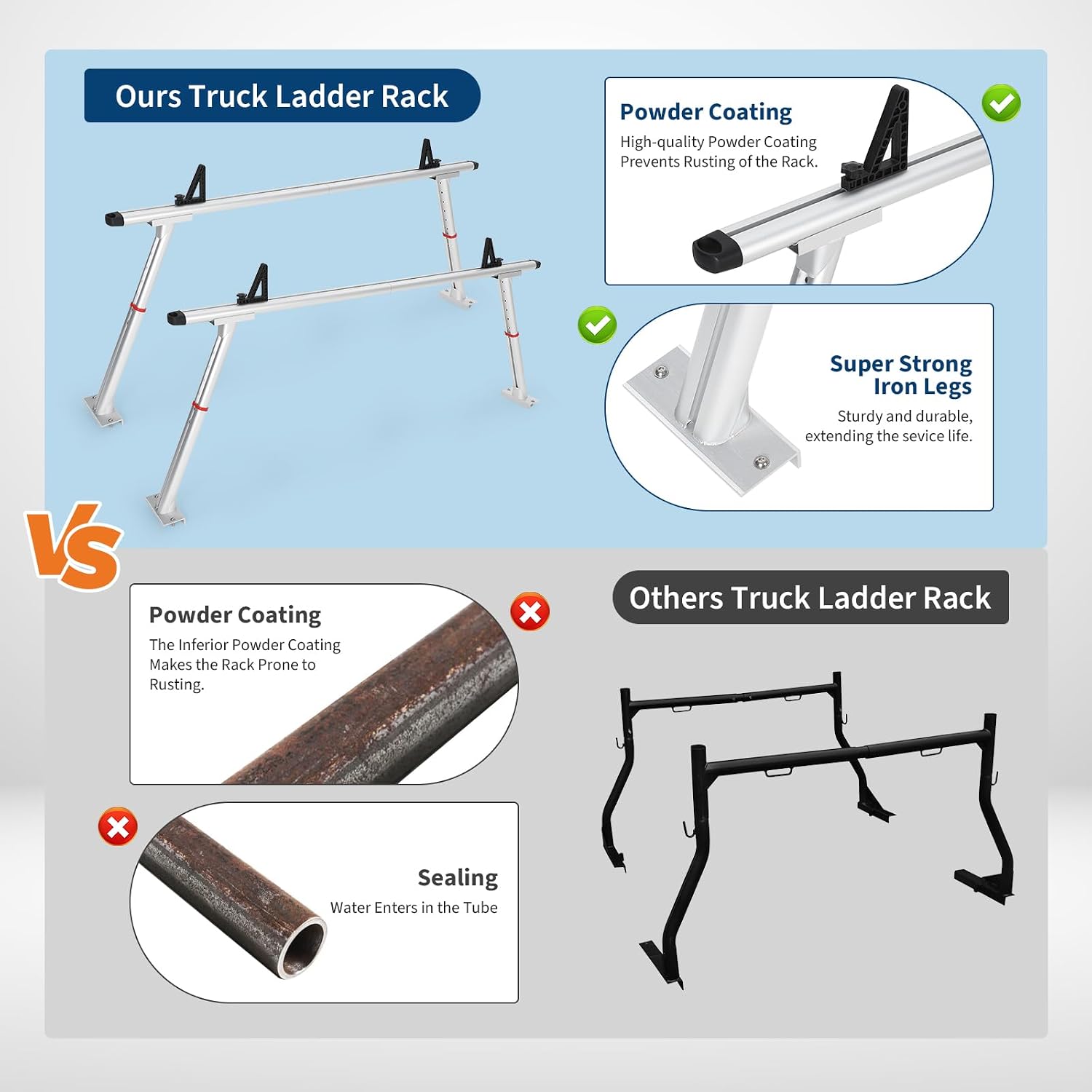 Adjustable Aluminum Truck Ladder Rack 35.4–71 in, 800 LB Heavy-Duty Pickup Bed Cargo System with Drilling Mount for Kayak, Surfboard, Lumber & Work Equipment - Silver