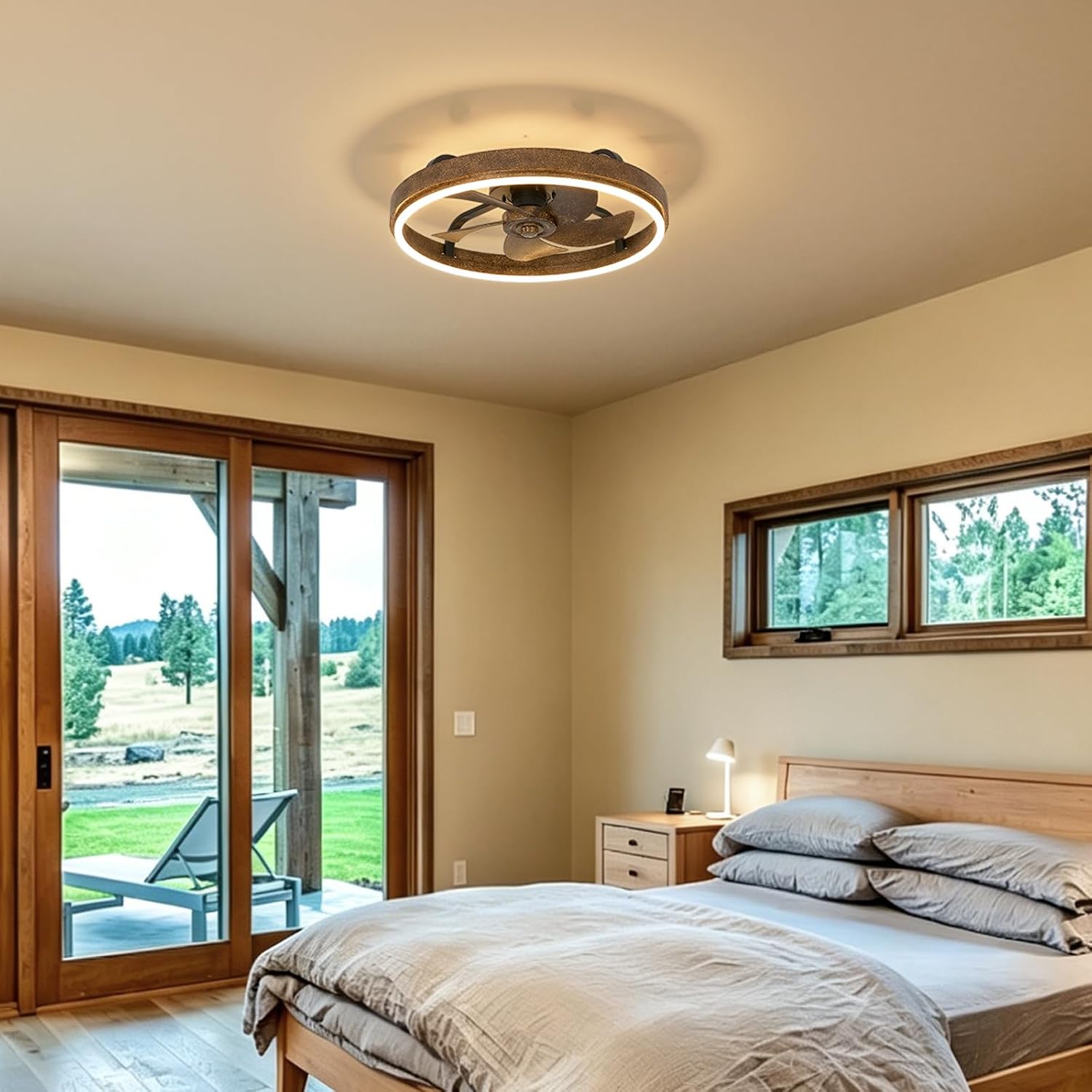 19.7' Low Profile Retro Ceiling Fan with Light, Farmhouse Fandelier 3 Color Dimmable LED,6 Speeds, Reversible Motor Chandelier Fans for Bedroom Living Room