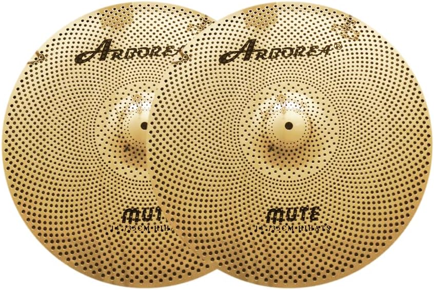 Arborea Mute Low Volume Cymbal Pack Bright Golden Cymbal set 14'hi-hat+16'crash+18'crash+20'ride 5Pcs Drummer Practice Cymbal