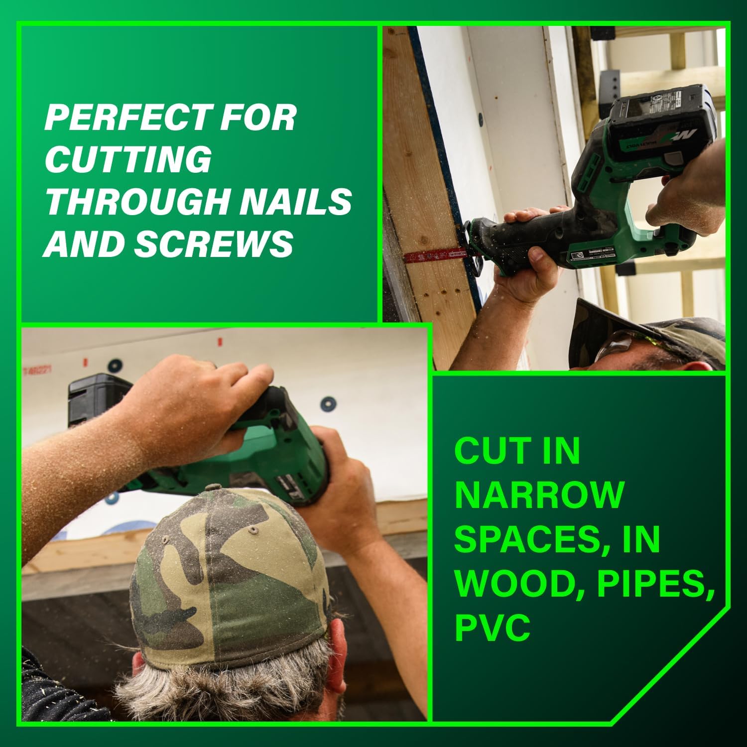 Metabo HPT 18V MultiVolt Cordless Compact Reciprocating Saw, Top Class Cutting Speed, 20% More Compact, 1-1/8' Stroke Length, 3,000 SPMs, Up to 125 Cuts Per Charge, Tool Body Only, CR18DMAQ4