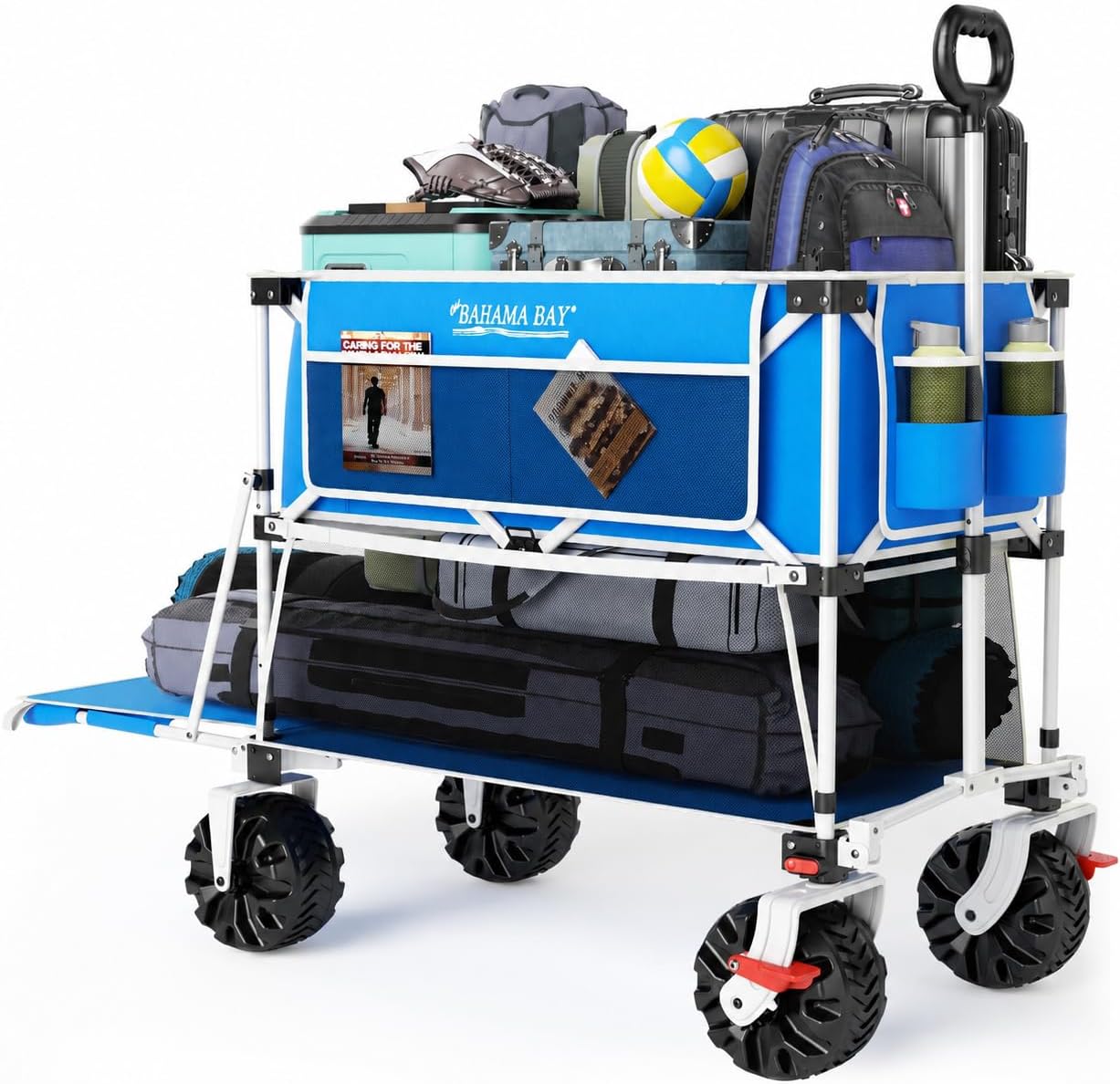 Old Bahama Bay 400L Collapsible Double Decker Beach Wagon with Brakes, Folding Beach Cart with 54' Extra Long Decker, 450LBS Heavy Duty Wagon Chart with All-Terrain Big Wheels for Sand Camping Garden