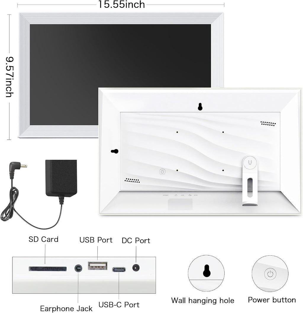 Digital Picture Frame WiFi, 15.6 Inch Frameo Digital Photo Frame, 32GB Memory, 1920*1080 IPS HD Touch Screen, Auto-Rotate, Share Pictures Video Instantly, Gift for Mom, Wedding, Birthday, Anniversary