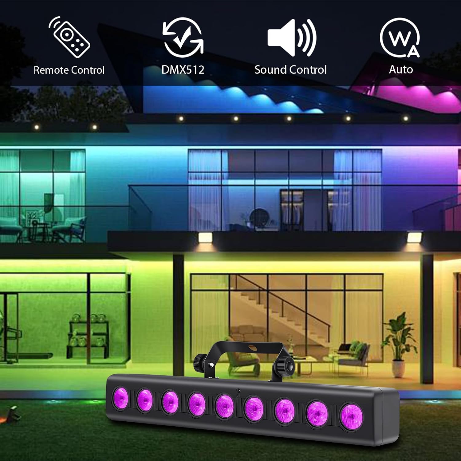 LED Stage Wash Light Bar,50W 9 LED 4IN1 RGBW DJ Stage Lights Bar with Remote Control Sound Activated DMX Stage Light for Church Events Wedding Disco Party DJ Lights 4Pack