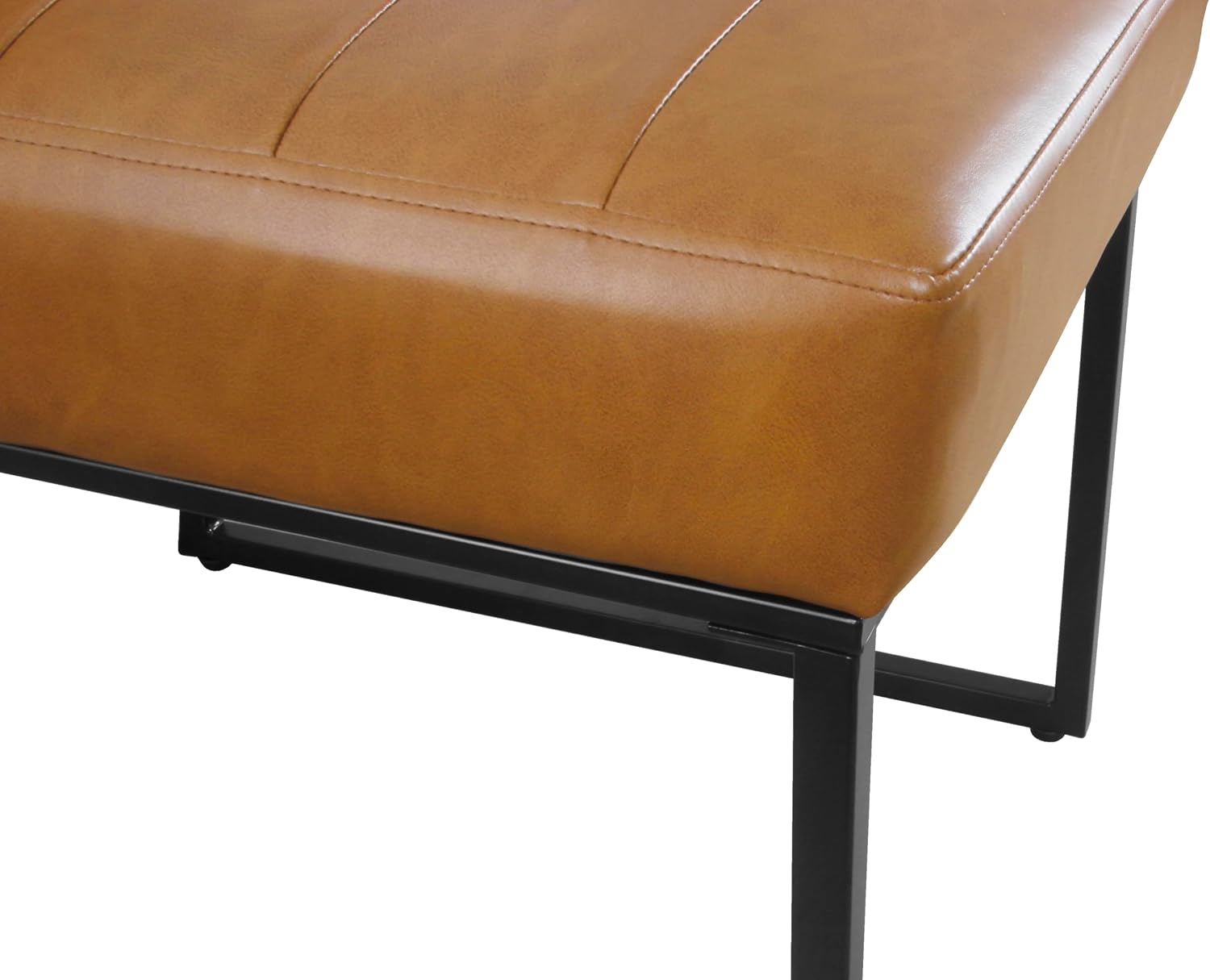 HomePop Channeled Metal Dining Chair - Caramel Brown Faux Leather (Single Pack)