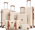 Hoteel Luggage Sets 6 Piece ABS+PC Hardside, 4-Year Warranty, Luggage Set with Spinner Wheels, TSA Lock, Lightweight Carry on Luggage, 16'/20'/24'/28' Suitcase with Duffel & Organizer, Beige