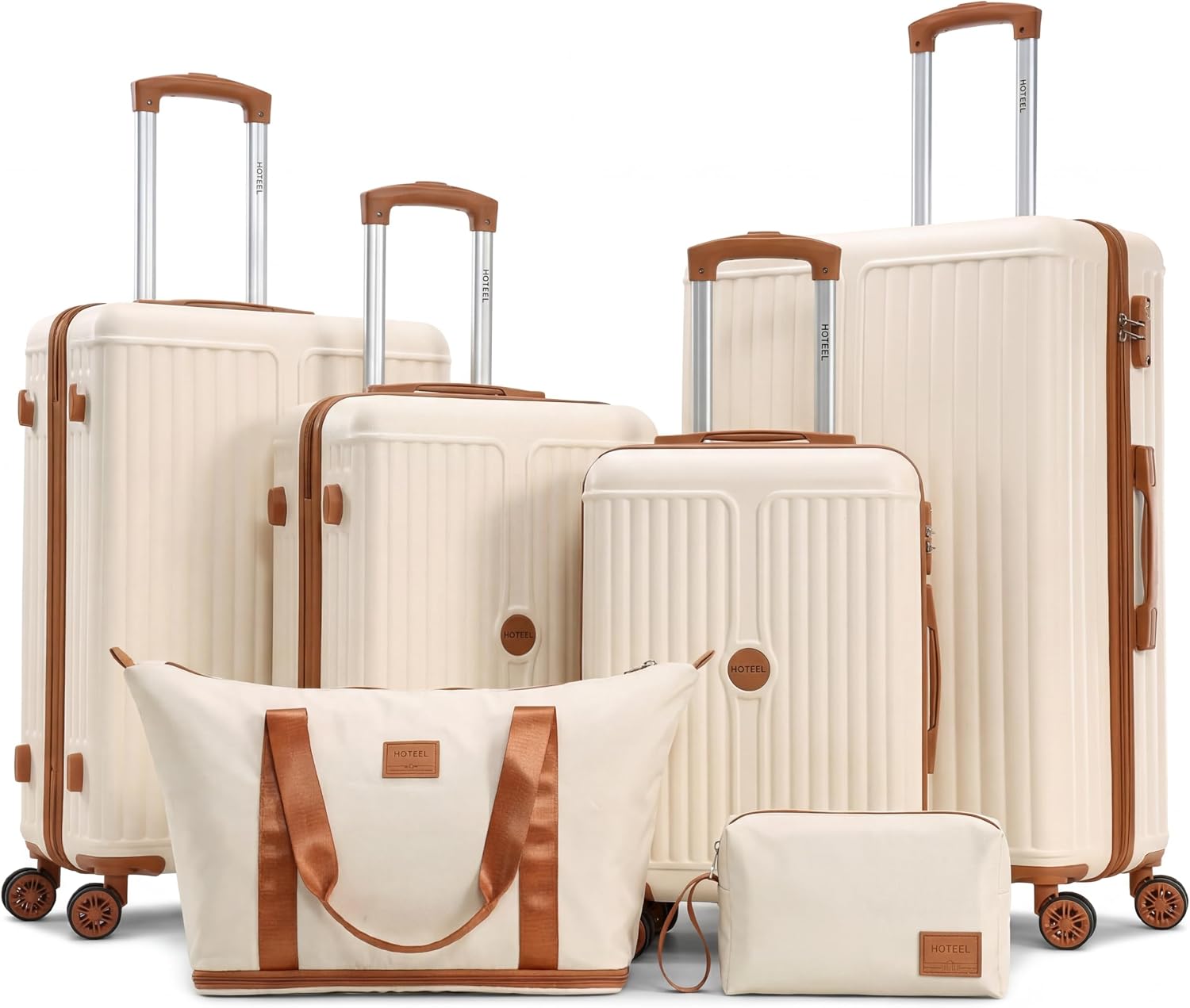 Hoteel Luggage Sets 6 Piece ABS+PC Hardside, 4-Year Warranty, Luggage Set with Spinner Wheels, TSA Lock, Lightweight Carry on Luggage, 16'/20'/24'/28' Suitcase with Duffel & Organizer, Beige