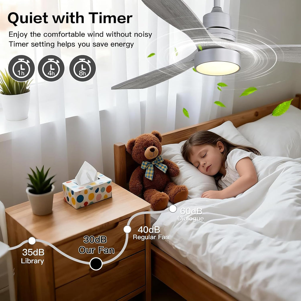 Sofucor Ceiling Fans with Lights, 52 Inch Low Profile Flush Mount Wood Ceiling Fan with Remote for Indoor Farmhouse Bedroom Living Room Outdoor Patio Porch, Reversible DC Motor, Noiseless