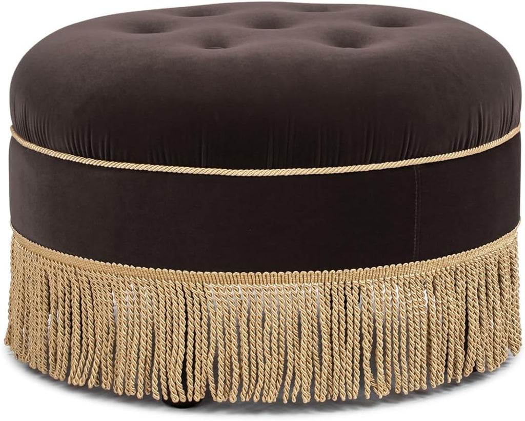 Jennifer Taylor Home Yolanda 24' Round Upholstered Accent Ottoman, Deep Brown Performance Velvet