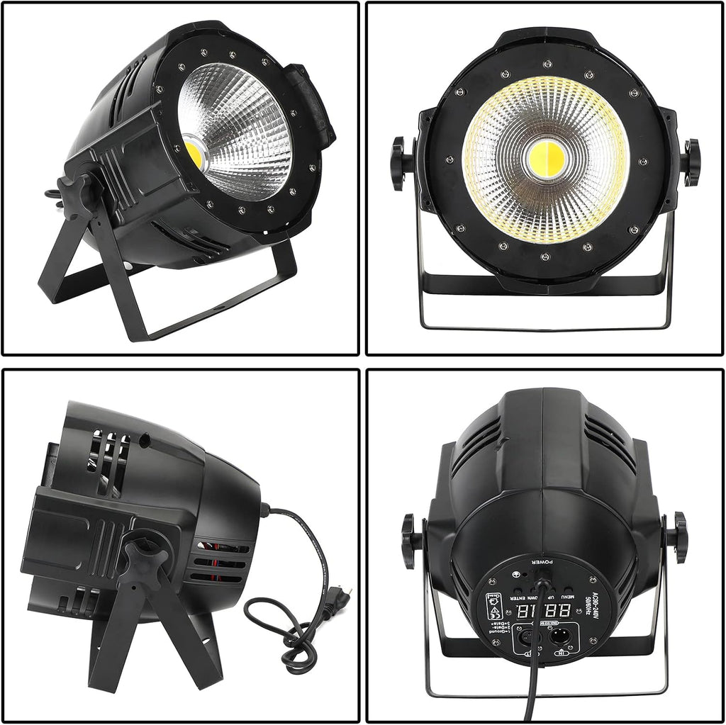 200W COB LED Stage Par Light with Barn Door, Spotlights Follow Spot DMX512 Cool & Warm White Audience Blinder, Sound Activated, Master/Slave 2in1 for DJ Concert Wedding Bar Events, Stage Lighting