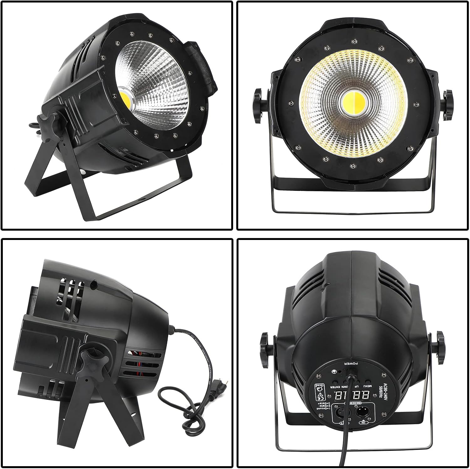 200W COB LED Stage Par Light with Barn Door, Spotlights Follow Spot DMX512 Cool & Warm White Audience Blinder, Sound Activated, Master/Slave 2in1 for DJ Concert Wedding Bar Events, Stage Lighting