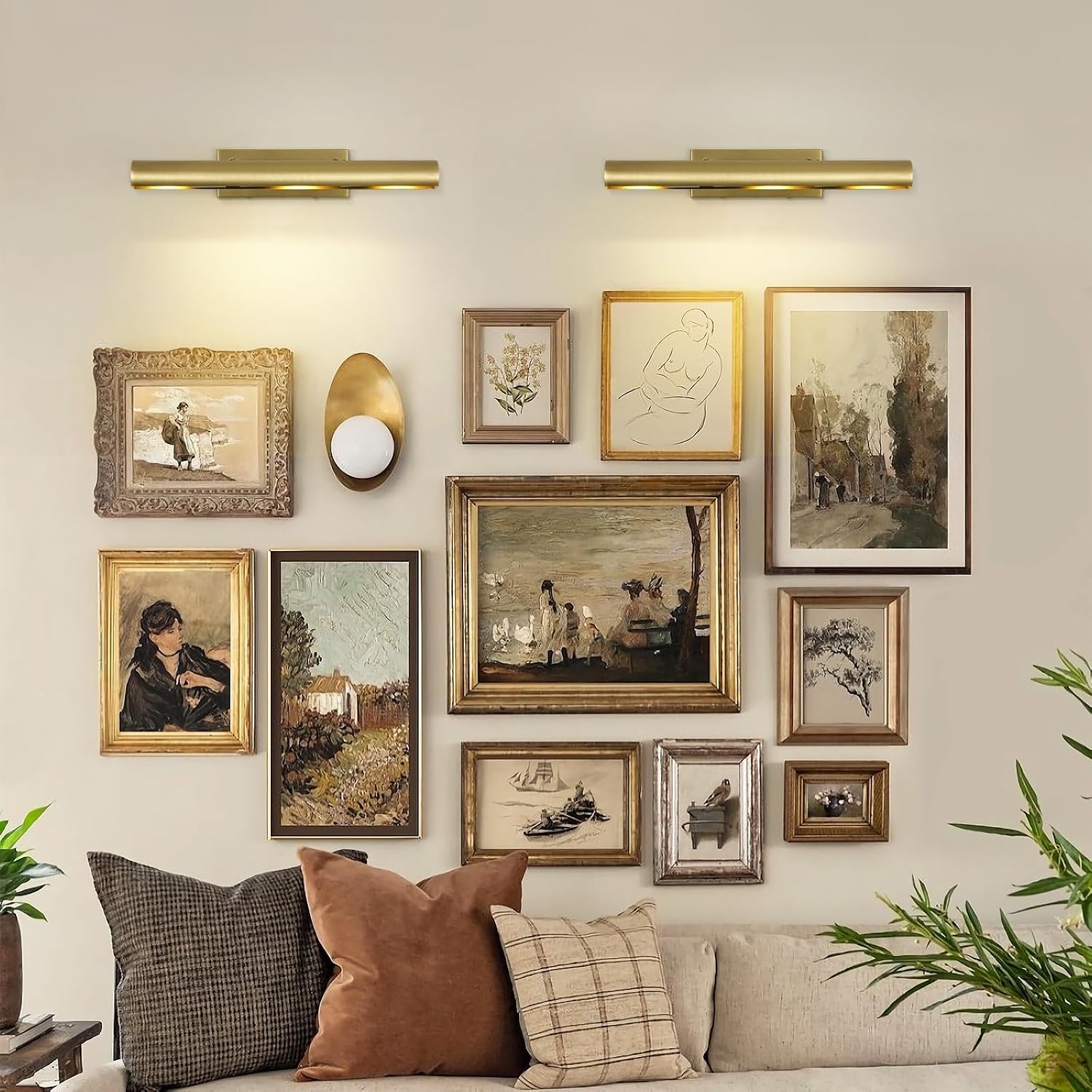 Picture Light, 18inch Brass Picture Lights for Wall,Hardwired Brushed Gold Picture Lights,270° Rotatable Art Lights, 3-Light Picture Frame Light for Painting Display Artwork Portrait