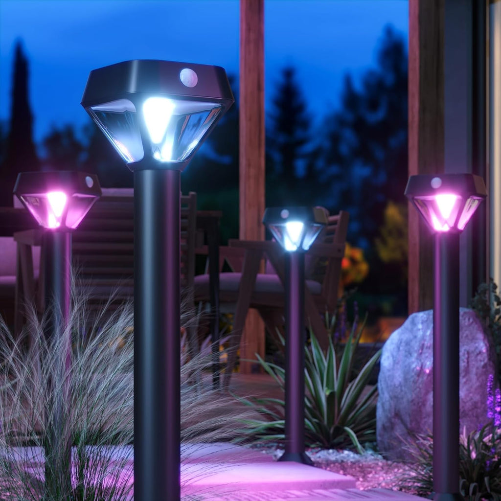 XMCOSY+ Smart Solar Pathway Lights, 150LM Motion Sensor Outdoor Lights, APP Control RGBCW Color Changing, IP65 Waterproof, Works with Alexa, Dusk to Dawn Solar Landscape Lights for Yard Garden, 6 Pack