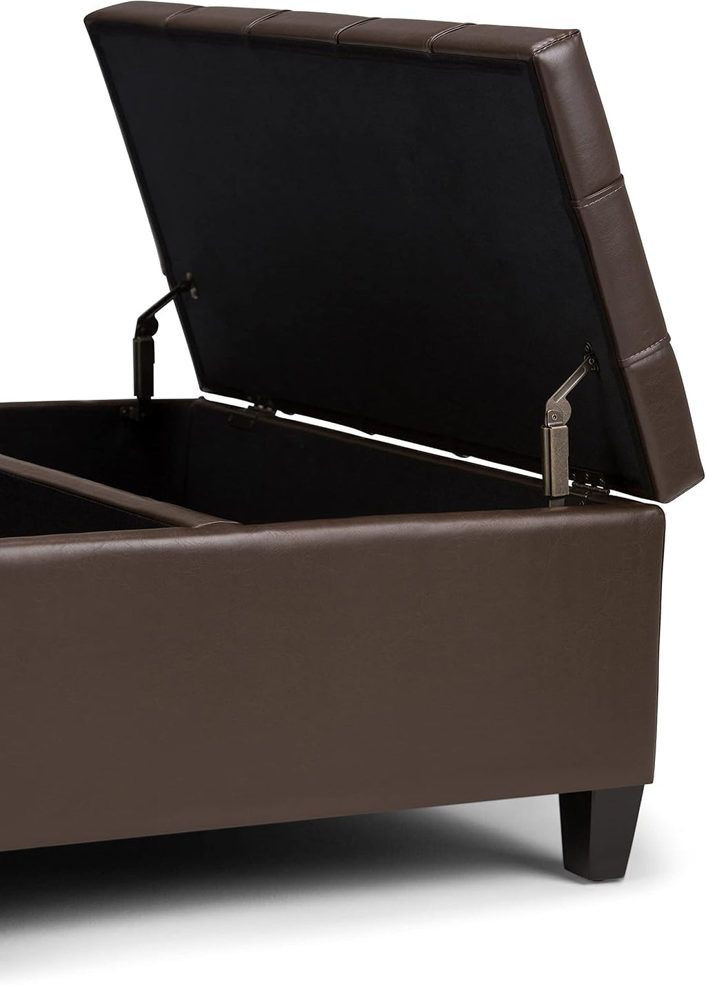 SIMPLIHOME Harrison Coffee Table Storage Ottoman - 36 inch Wide Upholstered Vegan Leather Square Lift-Top Ottoman in Chocolate Brown, Transitional Ottoman for Living Room with Hidden Storage