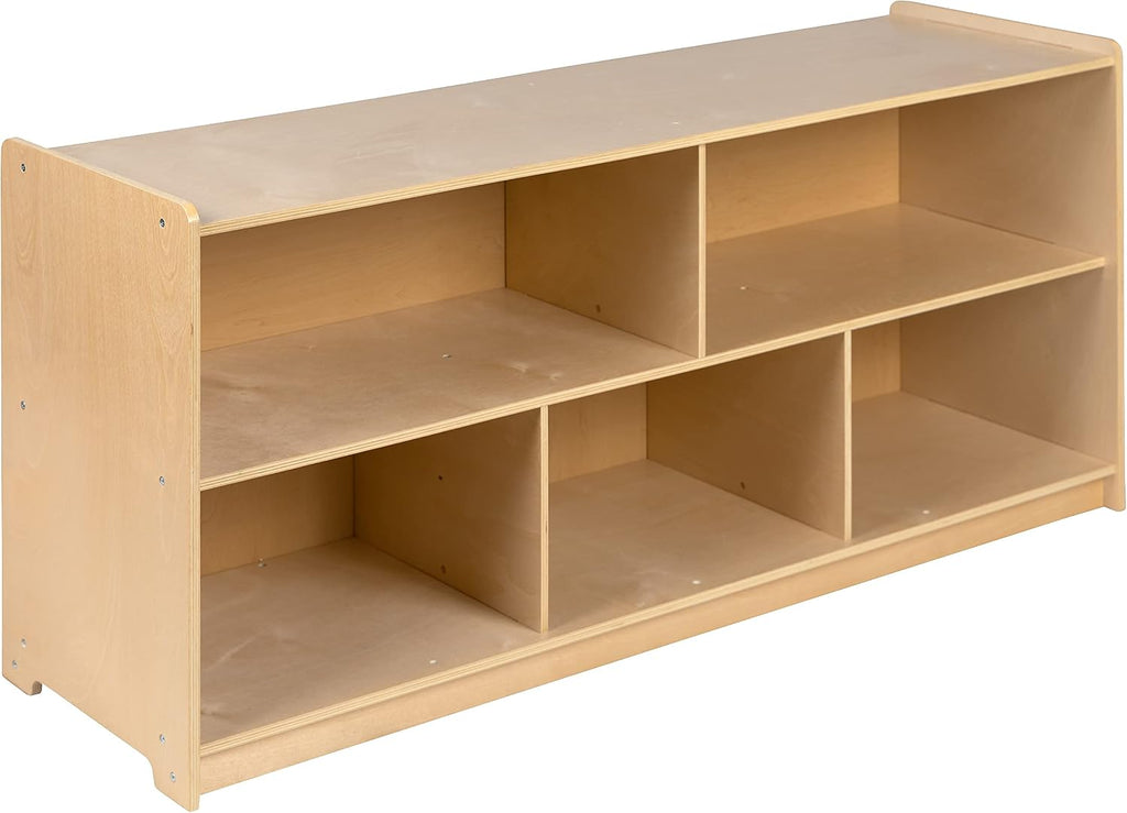 Flash Furniture Hercules Wooden 5 Section School Classroom Storage Cabinet for Commercial or Home Use - Safe, Kid Friendly Design - 24'H x 48'L (Natural)
