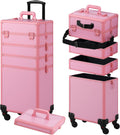 Somduy Makeup Train Case, Rolling Makeup Case with Lid, 5 in 1 Cosmetology Case on Wheels, Christmas Gift, Large Makeup Case Organizers, Profesional Cosmetic Case for Salon Barber, Pink